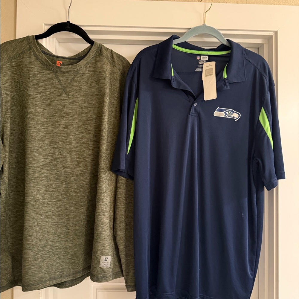 Seattle Seahawks Navy Polo Shirt size XL and Green long sleeve Rugged